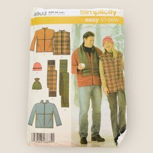 Vintage Simplicity Sewing Pattern 4803 Unisex Jacket Vest Hats Scarf Size S-L